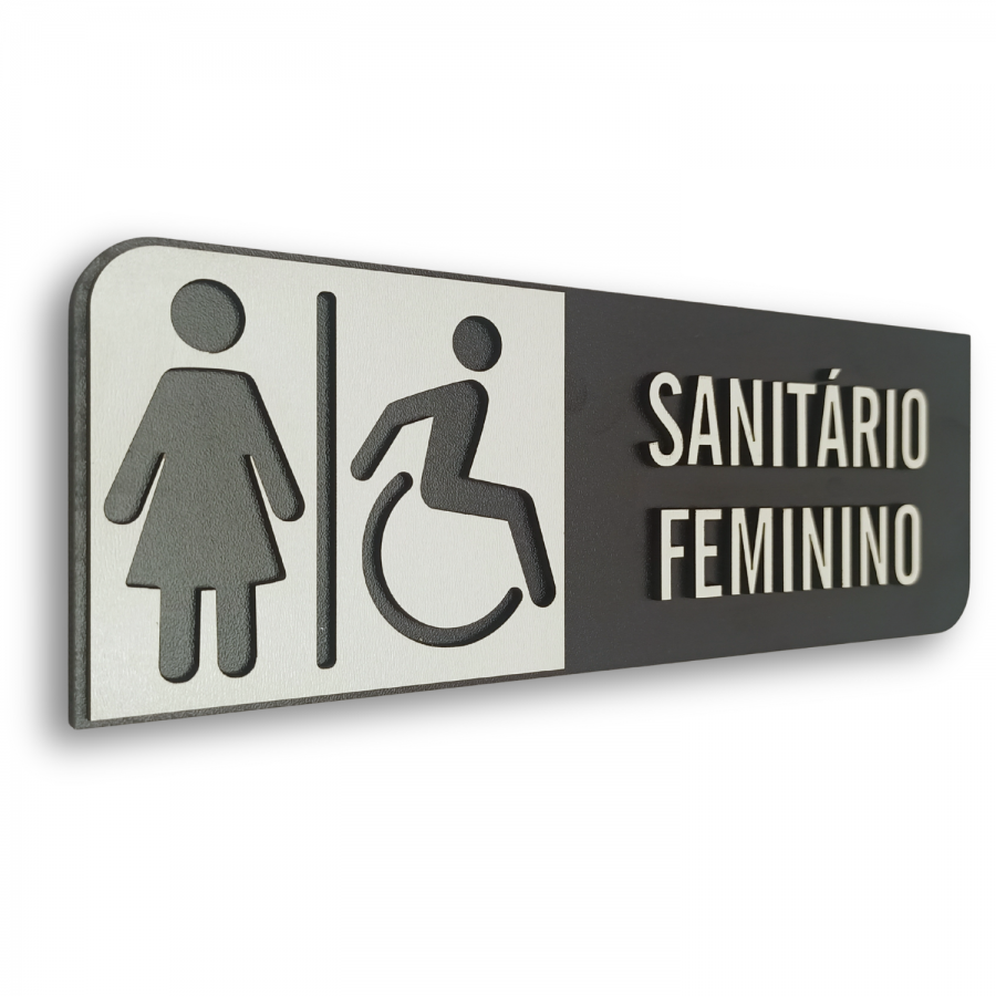 Placa de Sinalização Indicativa em MDF Efeito 3D - WC PCD Feminino